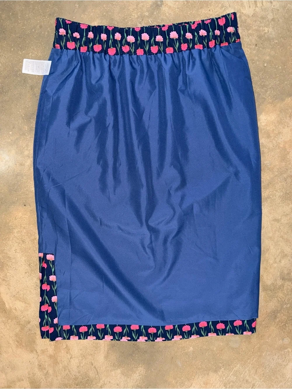 J. Crew Navy Pink Floral Pencil Skirt Elastic Waist Pockets NWOT Size M